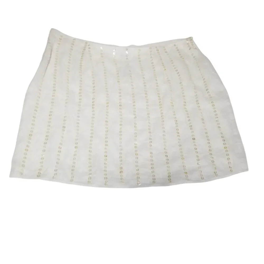 NWT J. Crew Collection Linen Women's Ivory Skirt  Shell embellishments Sz 20